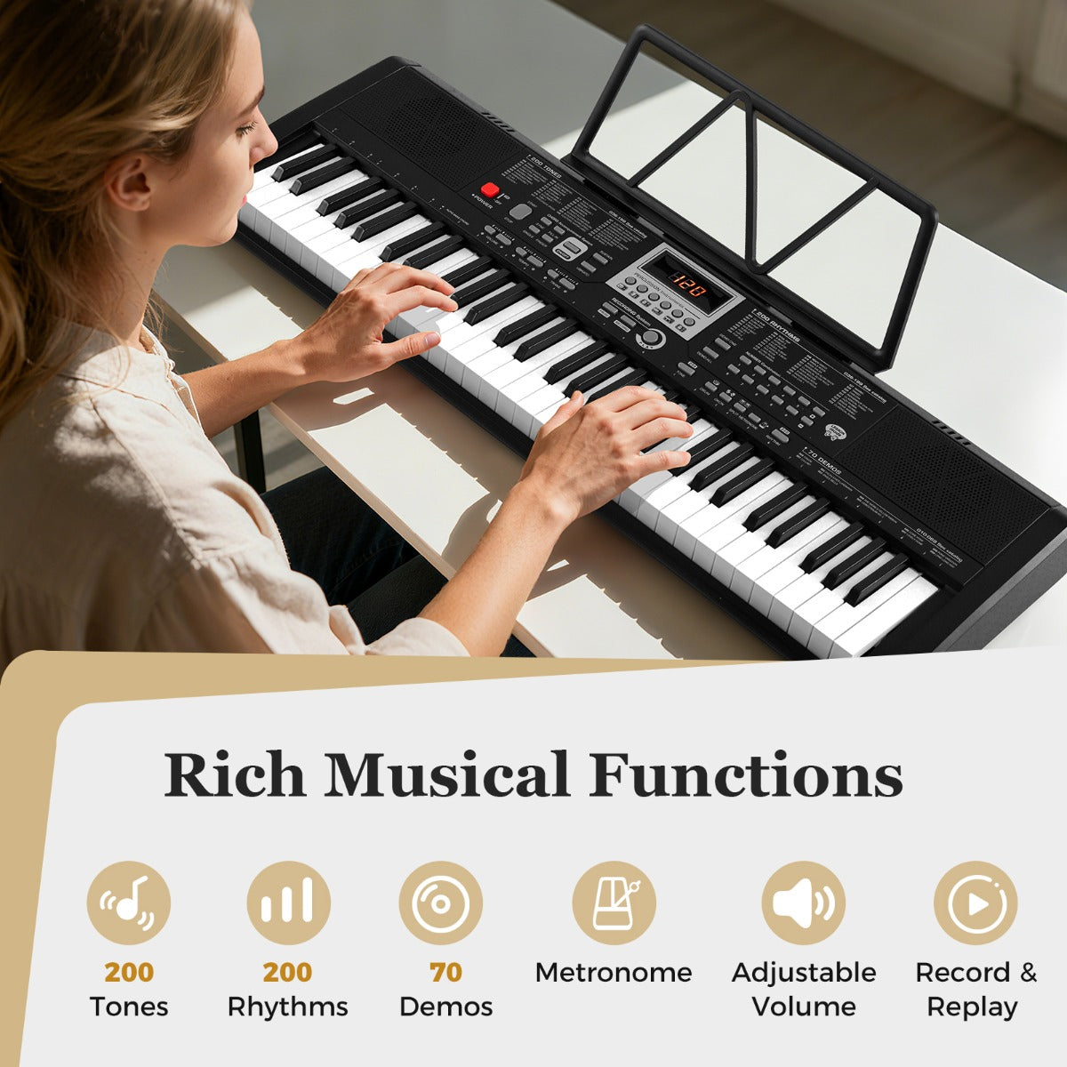 Livsk costway 61 toetsen draagbaar keyboard elektronische piano met 200 ritmes 200 klankkleuren 70 demos 2
