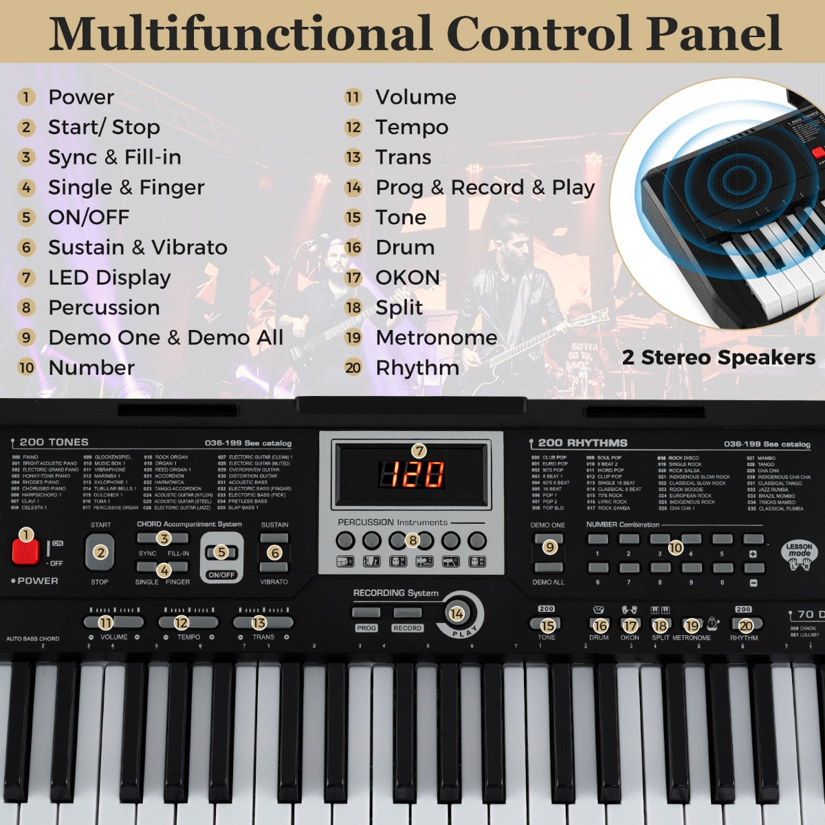 Livsk costway 61 toetsen draagbaar keyboard elektronische piano met 200 ritmes 200 klankkleuren 70 demos 3