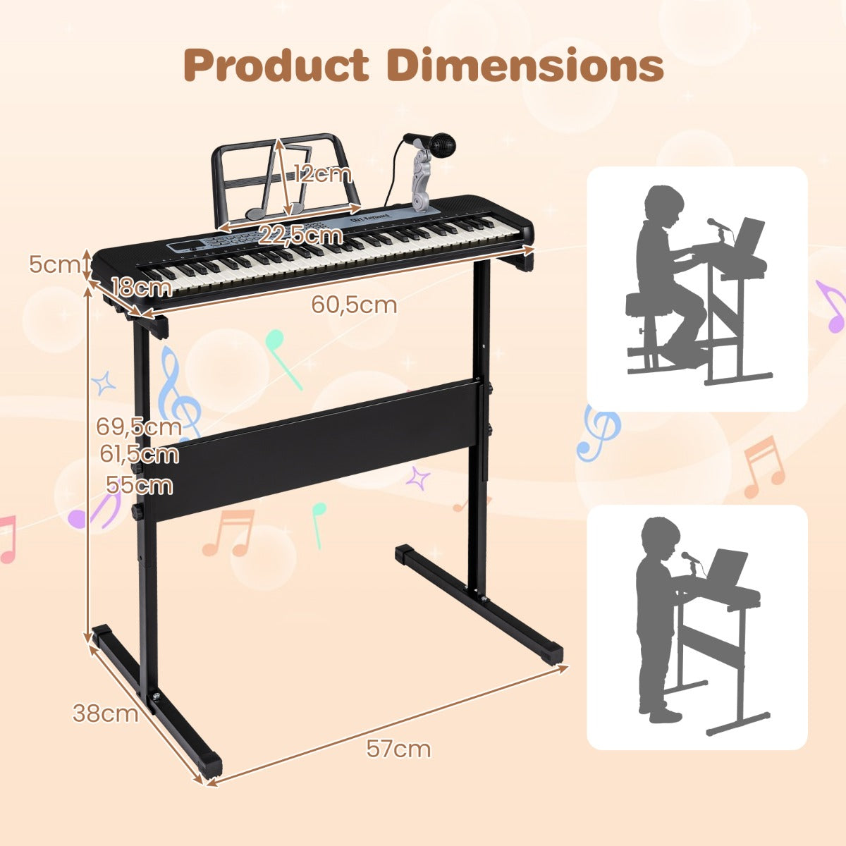 Livsk costway 61 toetsen kinderpiano keyboard voor binnengebruik compleet met verstelbare standaard microfoon en muziekstandaard zwart 1 1