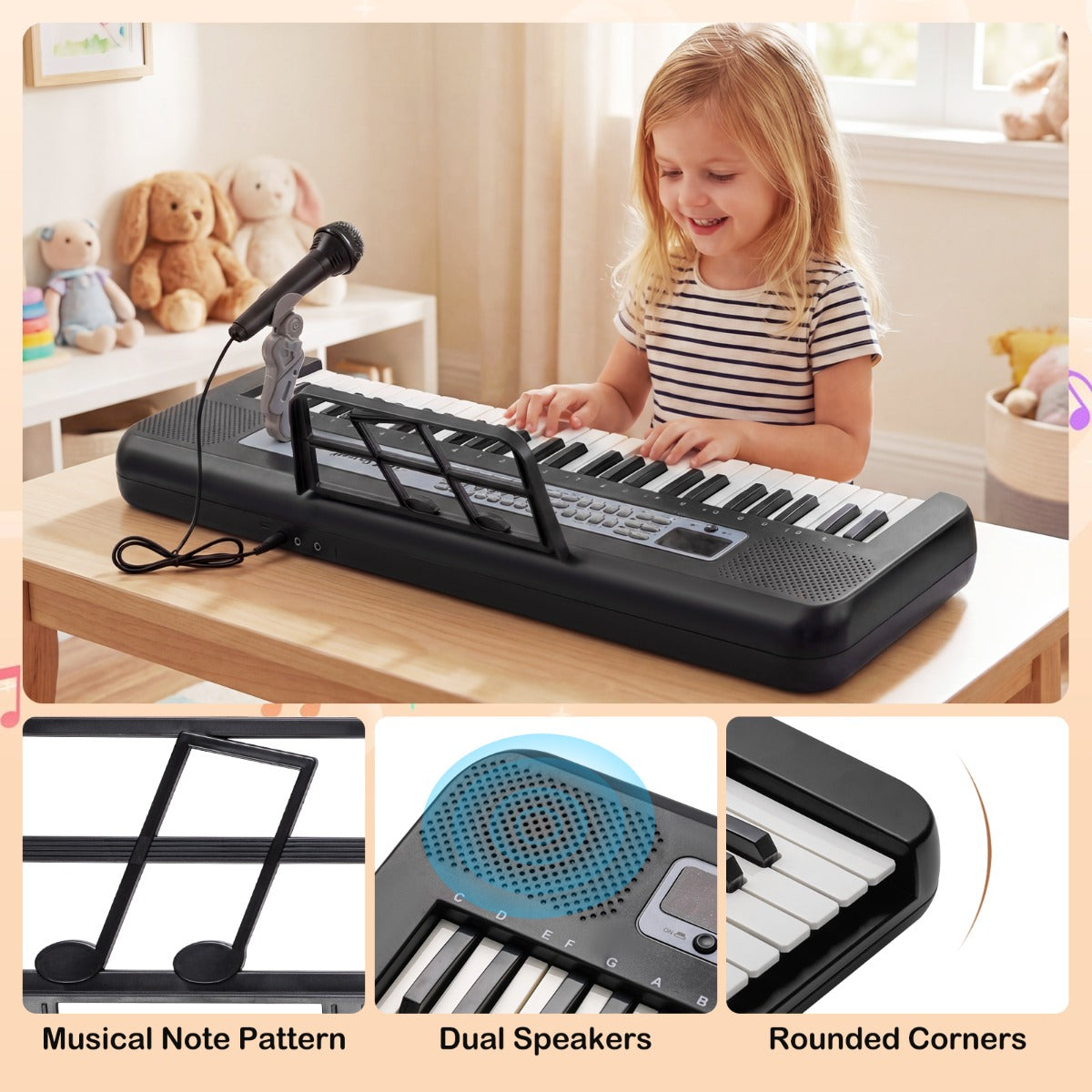 Livsk costway 61 toetsen kinderpiano keyboard voor binnengebruik compleet met verstelbare standaard microfoon en muziekstandaard zwart 6