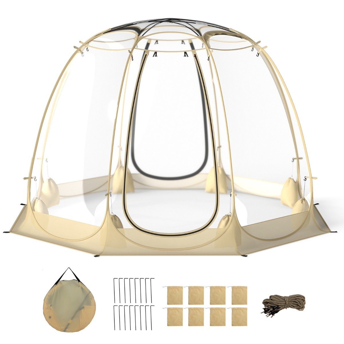 LIVSK Bubble Tent - Pop-up voor 5-6 Personen - 630° Panoramisch Uitzicht - Koudebestendig PVC - 265 x 265 x 190 cm - Transparant