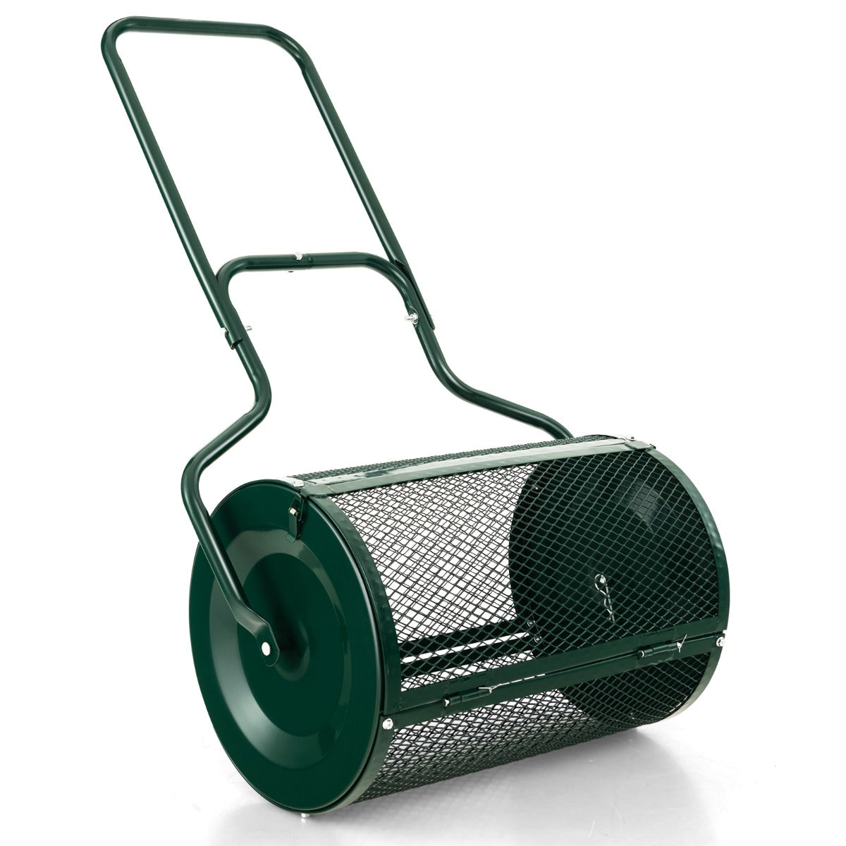 LIVSK Compostverspreider met Dicht Gaas - 75L Capaciteit - Duurzaam Gepoederd Metaal - Ergonomisch U-vormig Handvat - Groen