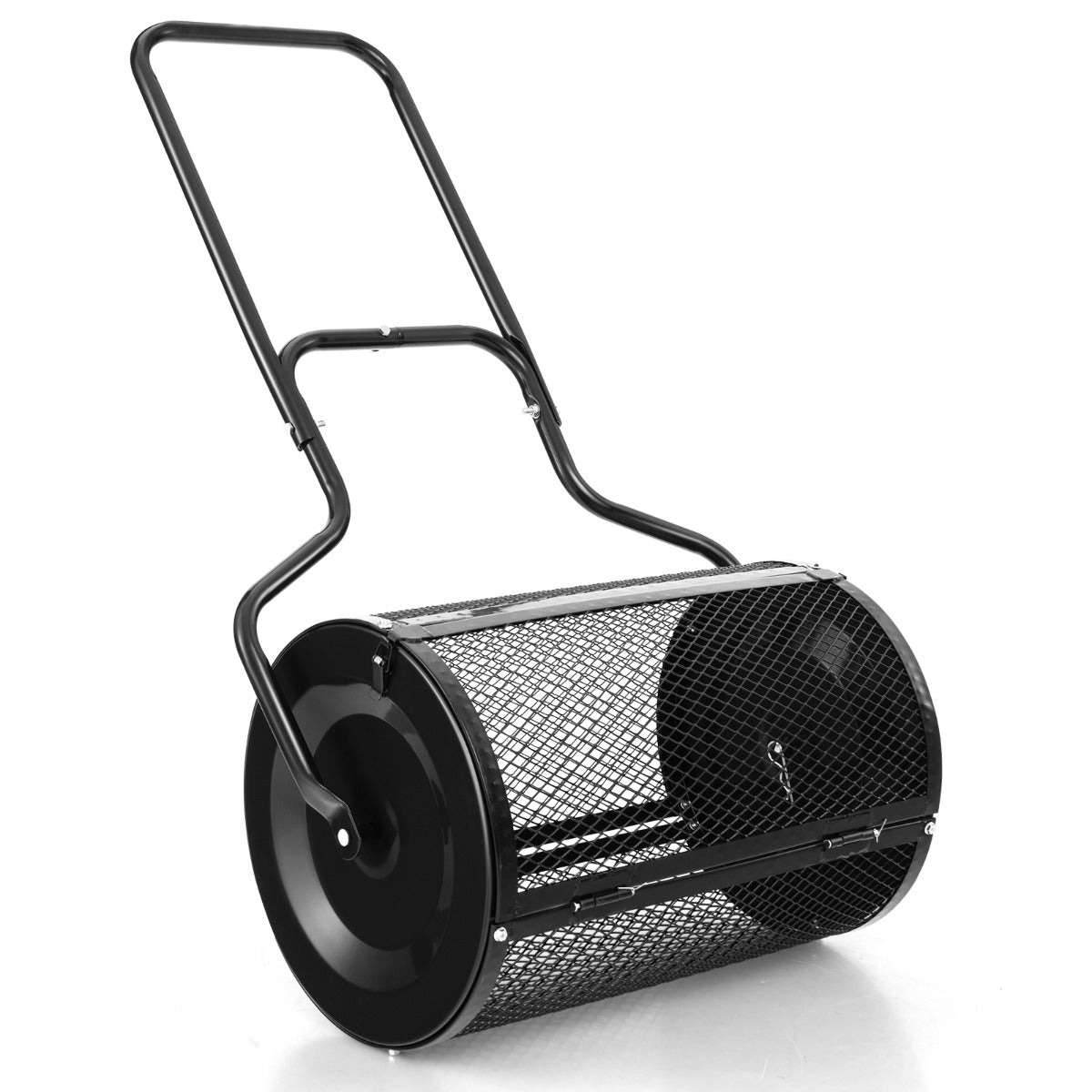 LIVSK Compostverspreider met Dicht Geweven Gaas - 75L Capaciteit - Duurzaam Metaal - U-vormig Handvat - Zwart