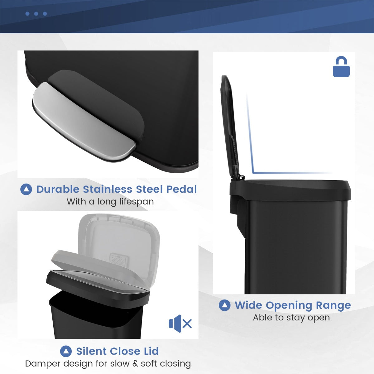 LIVSK Pedaalprullenbak 68L - Zacht Sluitend Deksel - Desodoriseringsvak - Roestvrijstaal - Geruisloos - Antislip Onderkant - Zwart