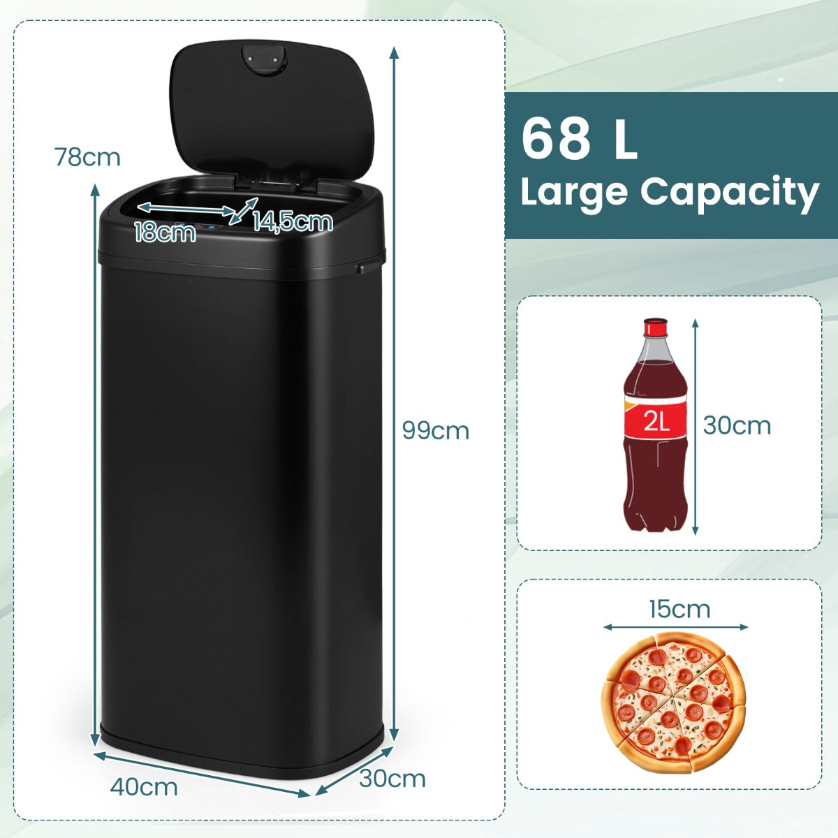 Livsk costway 68l sensor bin dual zone design bin en deksel automatische afvalbak 2