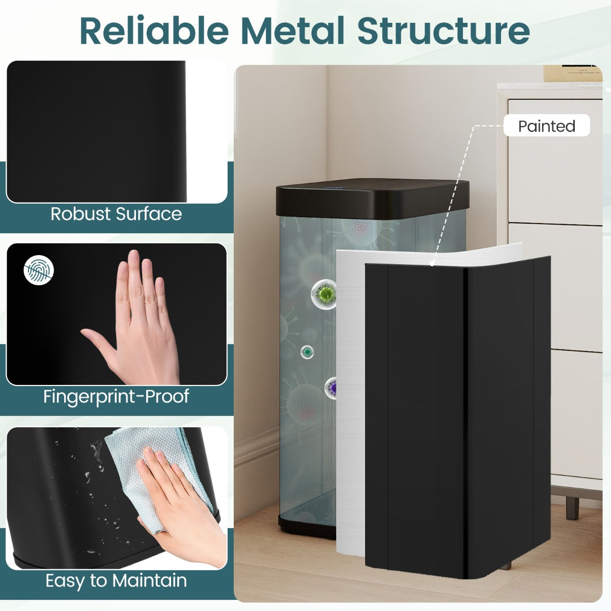 Livsk costway 68l sensor bin dual zone design bin en deksel automatische afvalbak 3