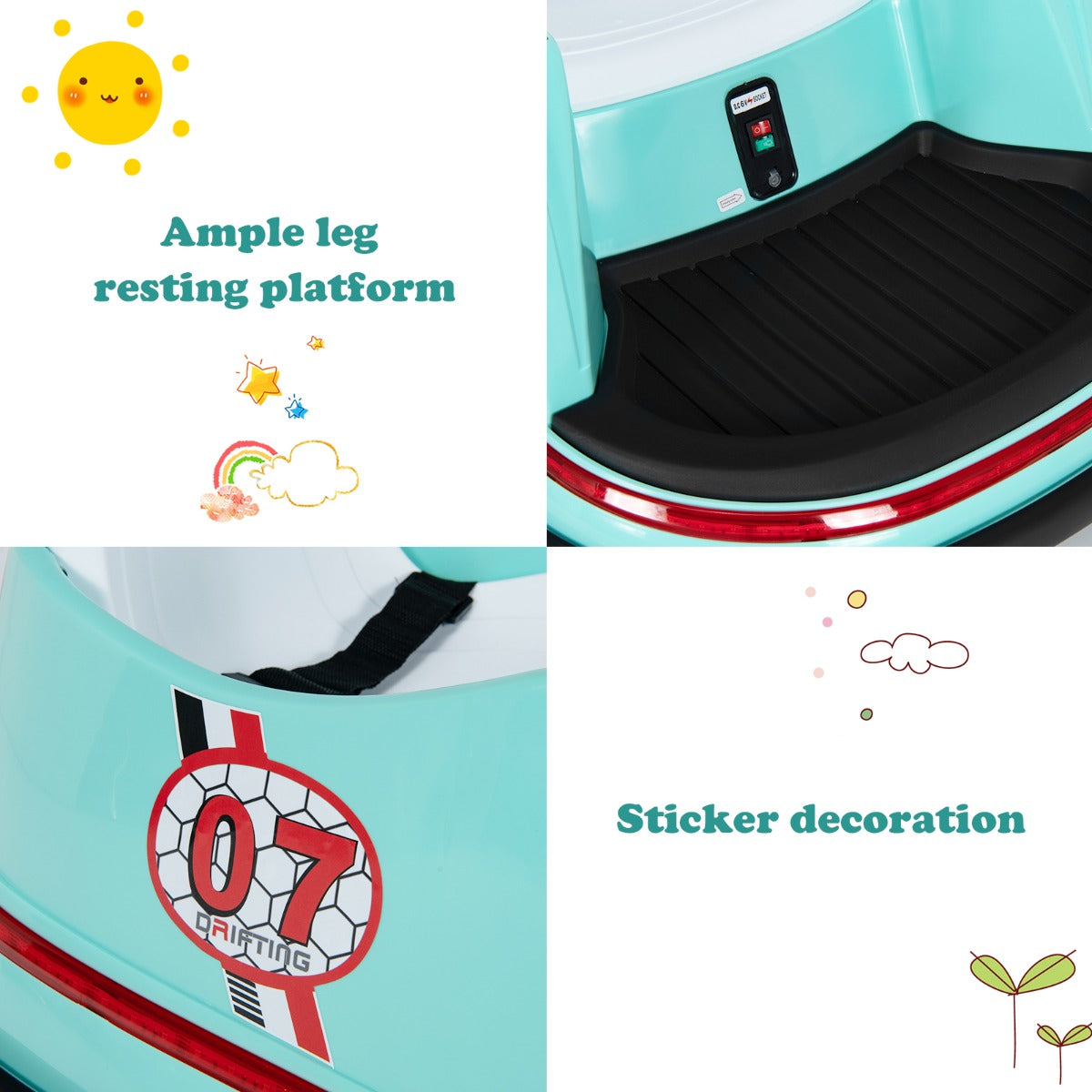 Livsk costway 6v auto scooter met kleurrijke lampjes afstandsbediening en 360 graden draaibare bumpercar groen 4