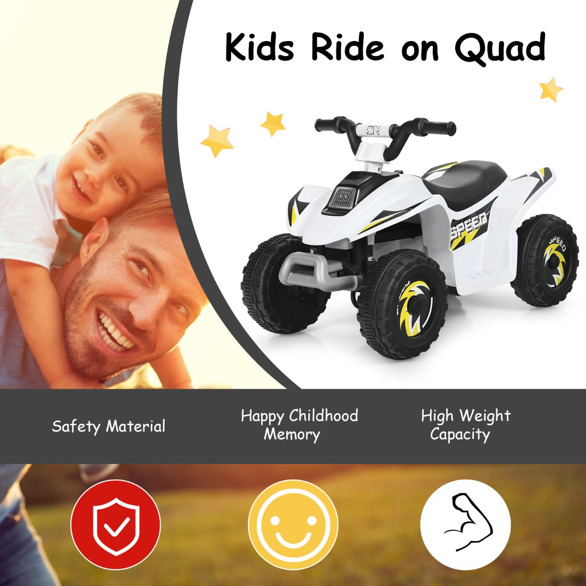 LIVSK Elektrische Quad ATV voor Peuters - Batterij Aangedreven - Vooruit/Achteruit - Slijtvaste Wielen - Tot 30 kg - Wit