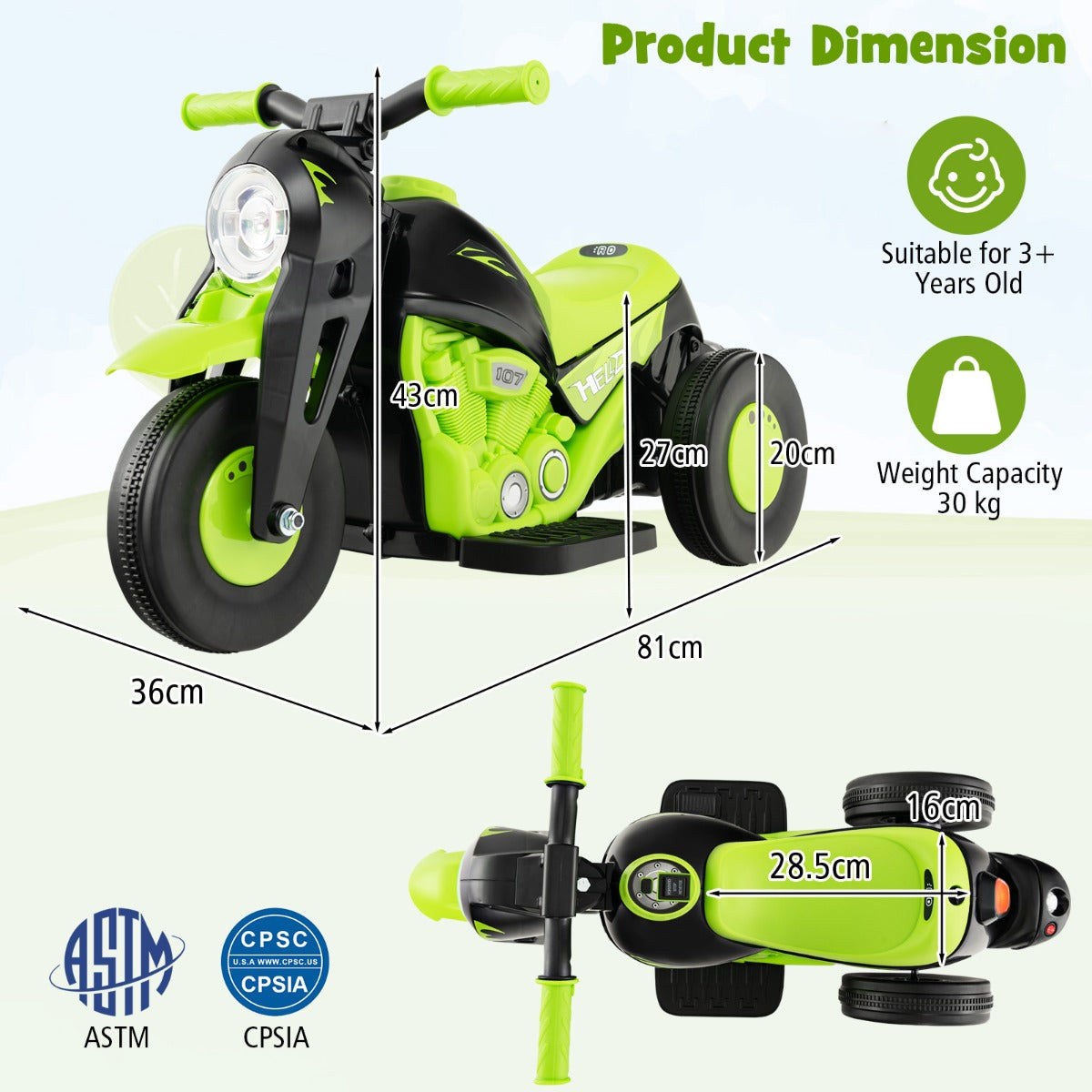 LIVSK Elektrische Bubbelauto - Bellenblaasmachine met Muziekknop en LED-koplampen - Tot 30 kg - 81 x 36 x 43 cm - Groen