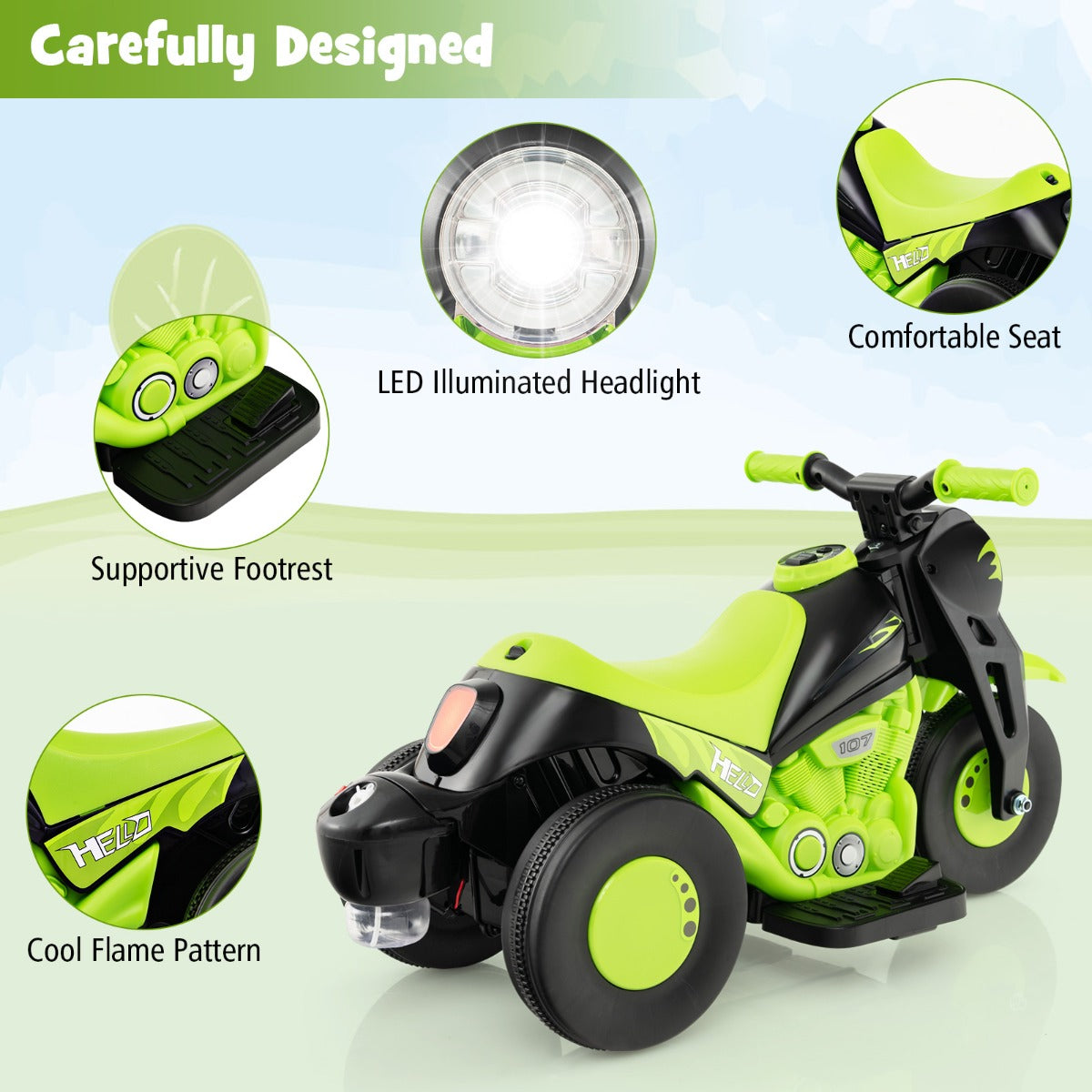 LIVSK Elektrische Bubbelauto - Bellenblaasmachine met Muziekknop en LED-koplampen - Tot 30 kg - 81 x 36 x 43 cm - Groen