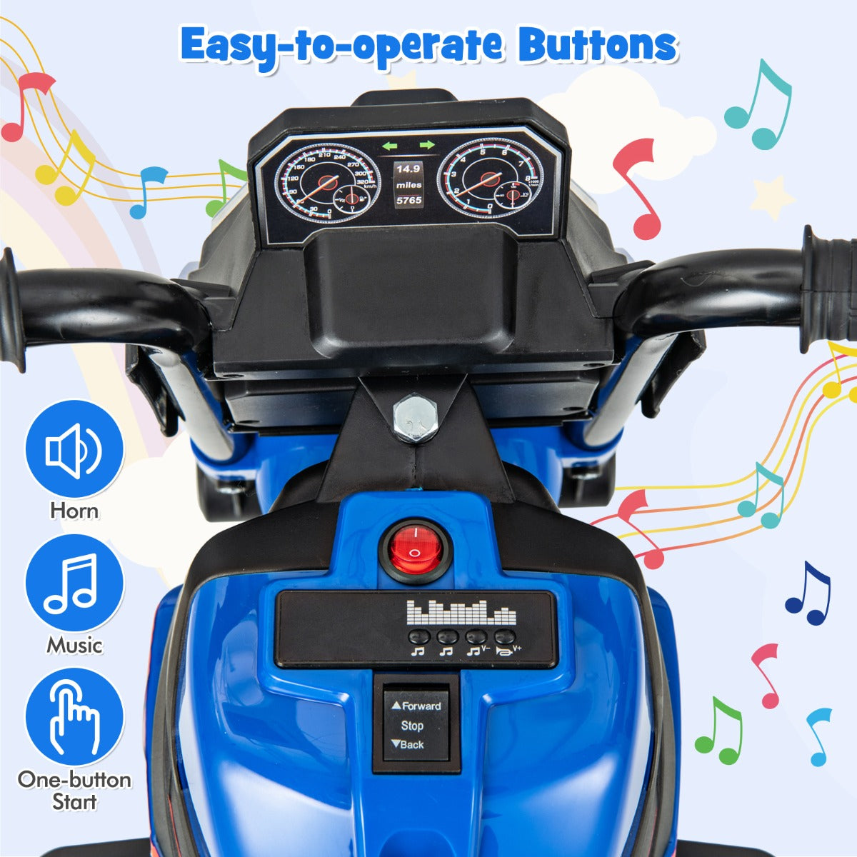 LIVSK Elektrische Kindermotorfiets - 2/3-wielmodus - LED-koplamp en Muziek - Veilig en Comfortabel - Tot 20 kg - Blauw