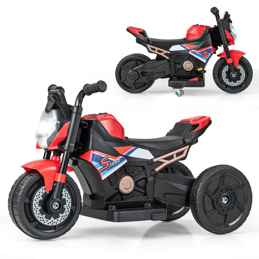 LIVSK Elektrische Kindermotorfiets - 2-in-1 2/3-wielmodus - LED-koplamp - Claxon en Muziek - Veilig tot 3 km/u - Rood