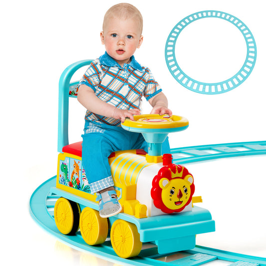 LIVSK Elektrische Kindertrein - Retrostijl met 16 Spoorstukken - Veilig met Rugleuning en Anti-kantel - Voor Kinderen - Blauw