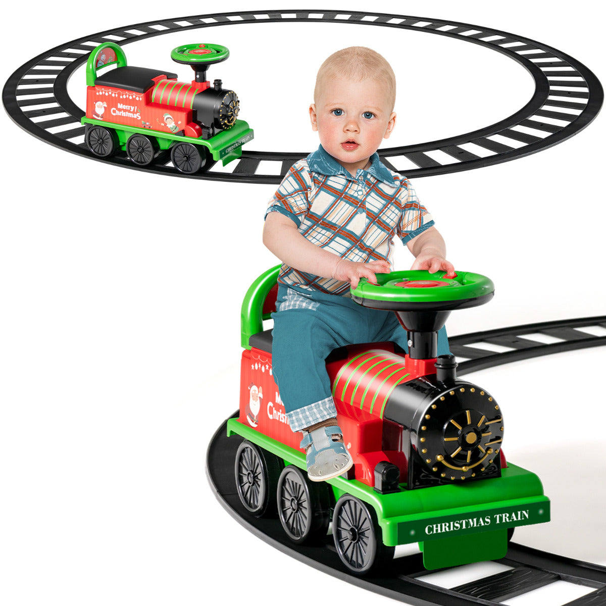LIVSK Elektrische Kindertrein - Retrostijl - 16 Spoorstukken - Interactief Stuurwiel - Veilig Ontwerp - Groen
