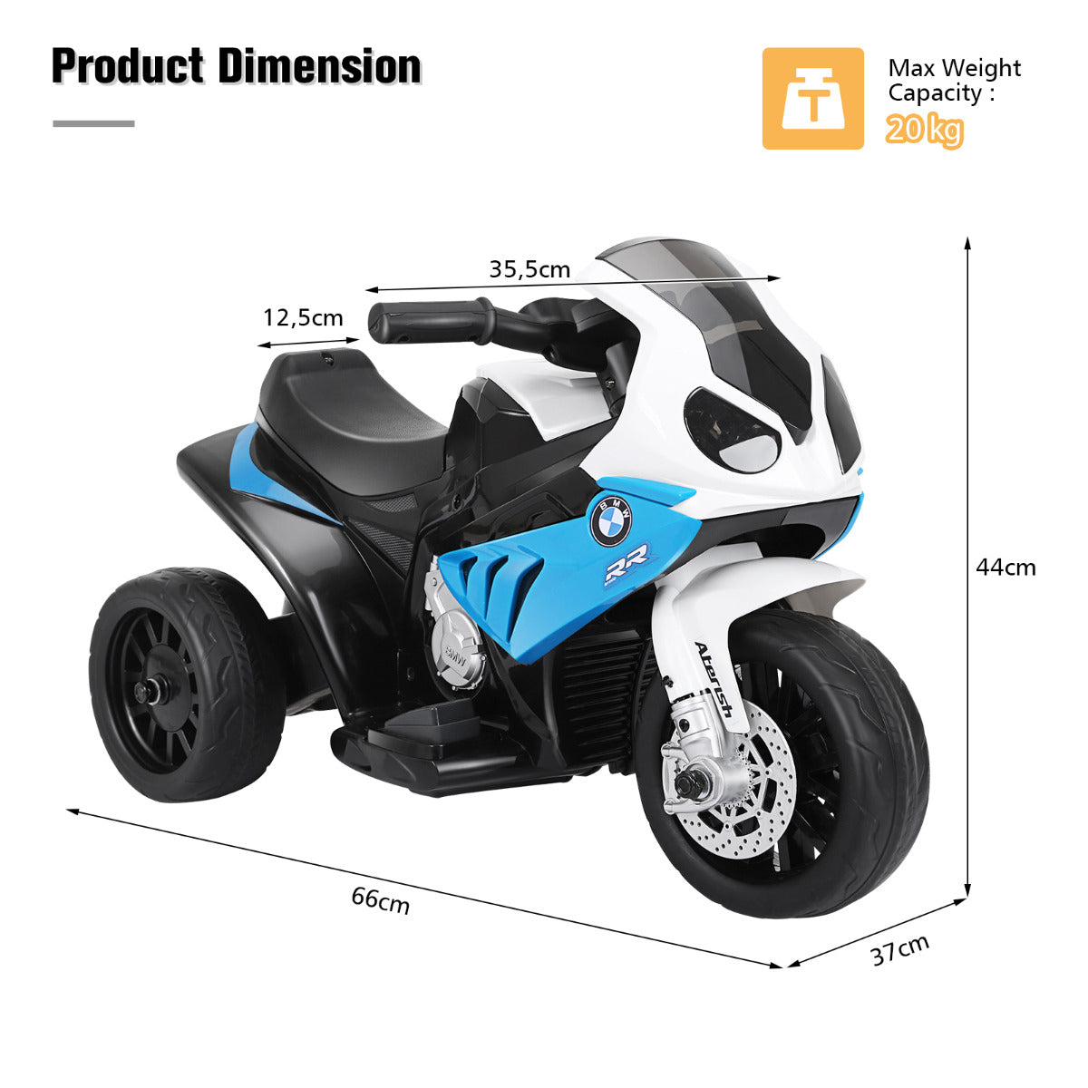 LIVSK Accu Motorfiets - Duurzaam PP-materiaal - Veilig voorgevormd zitje - Trainingswielen - Muziekmodus - 66 x 37 x 44 cm -