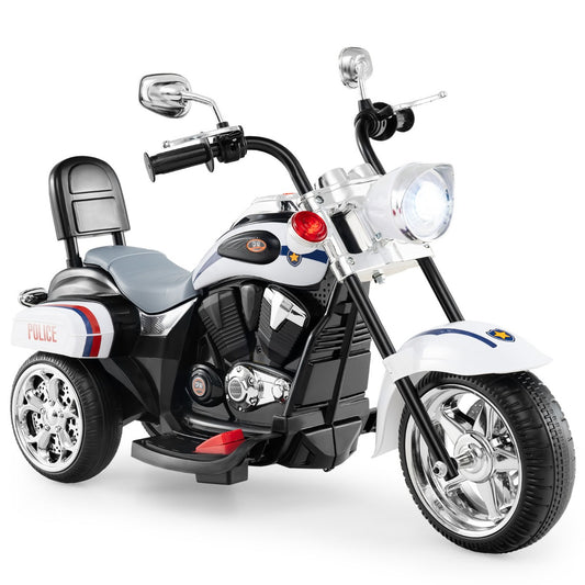 LIVSK Kindermotorfiets Politie - 3 Wielen voor Stabiliteit - Heldere Koplampen - Vooruit en Achteruit - Tot 30 kg - Politiewit