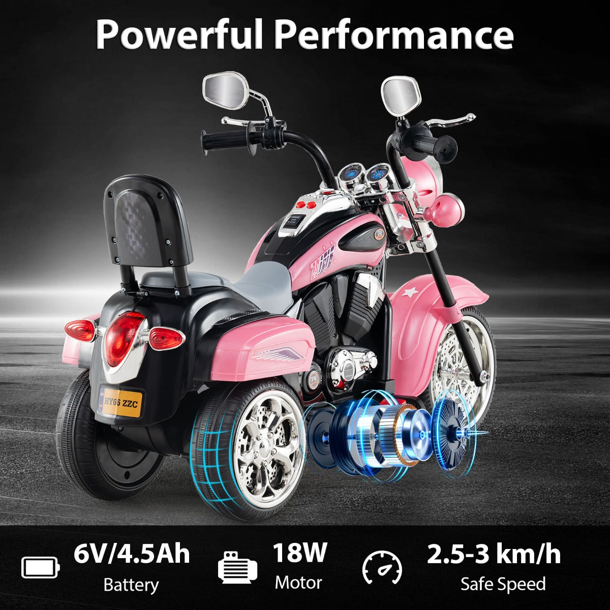 LIVSK Kindermotorfiets in Chopperstijl - Drie Wielen voor Stabiliteit - Licht en Geluid - Voor Binnen en Buiten - Tot 30 kg -