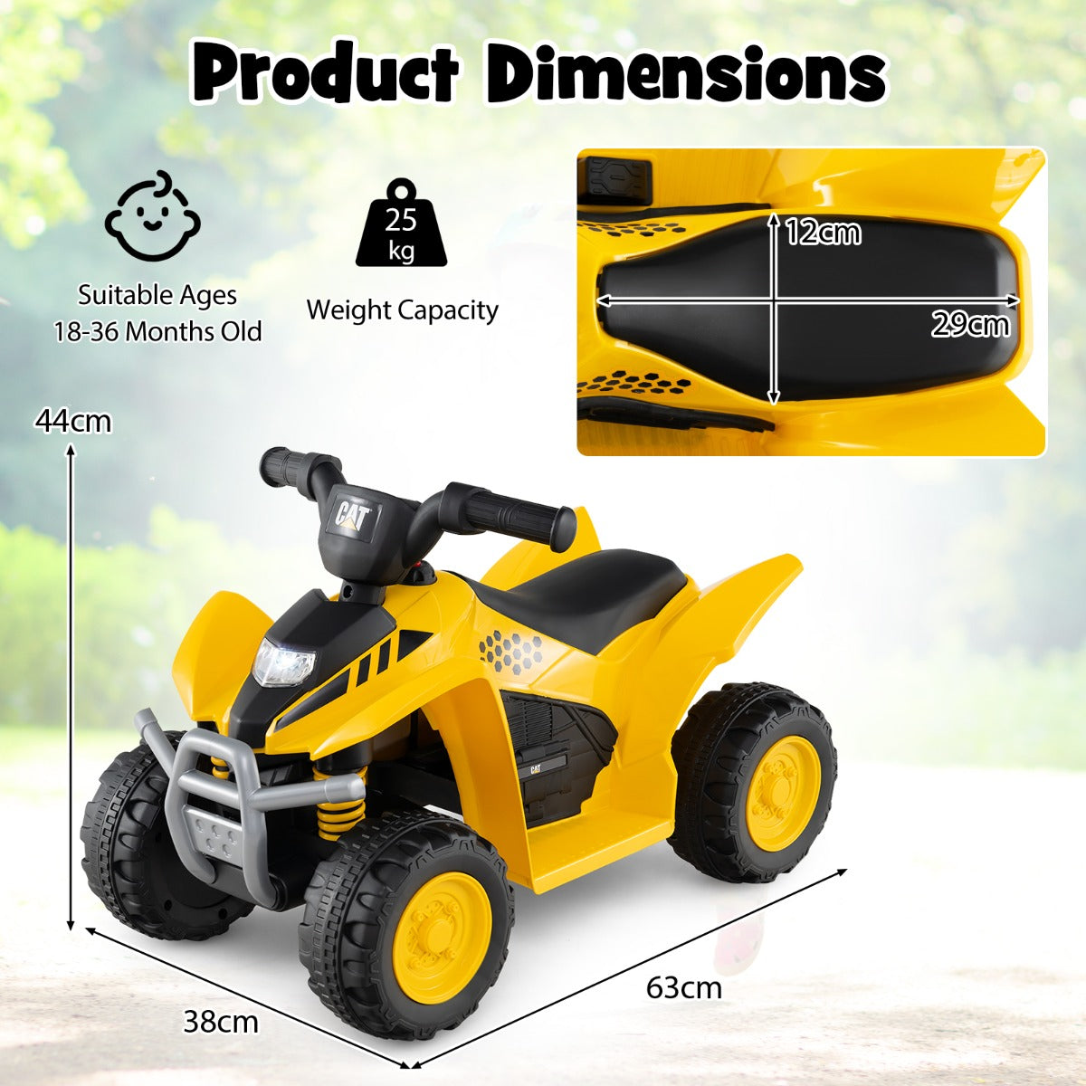 LIVSK Elektrische Quad voor Kinderen - 6V Motor met Claxon en LED-Licht - Veilig tot 25 kg - Voor 18-36 maanden - Geel