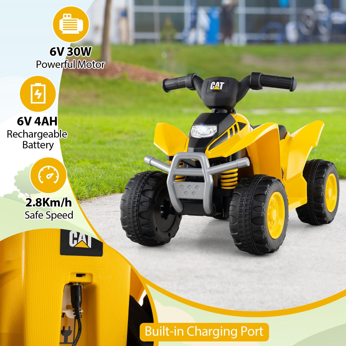 LIVSK Elektrische Quad voor Kinderen - 6V Motor met Claxon en LED-Licht - Veilig tot 25 kg - Voor 18-36 maanden - Geel