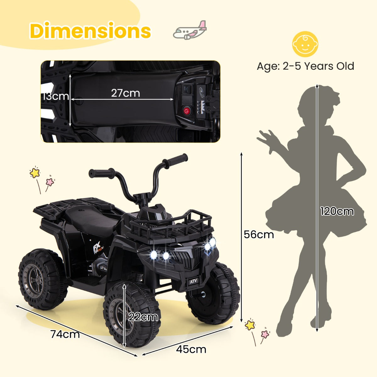 Livsk costway 6v elektrische quad voor kinderen met vooruit en achteruitfunctie zwart 2