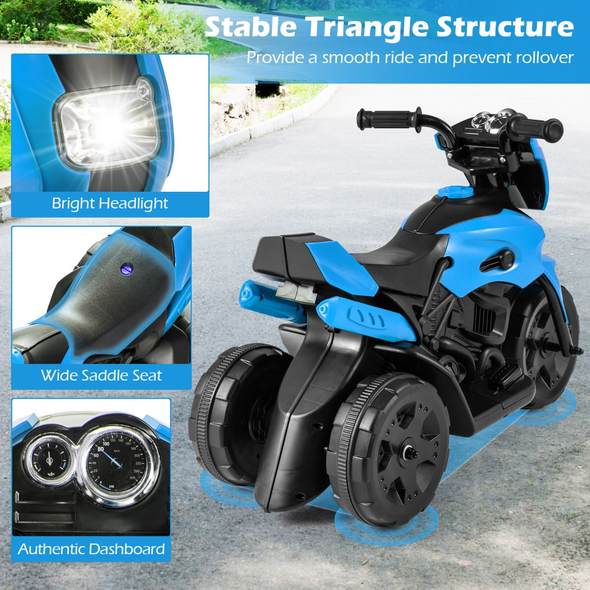 Livsk costway 6v kindermotorfiets batterijgevoede elektrische speelgoed voor jongens en meisjes van 37 72 maanden marineblauw 4