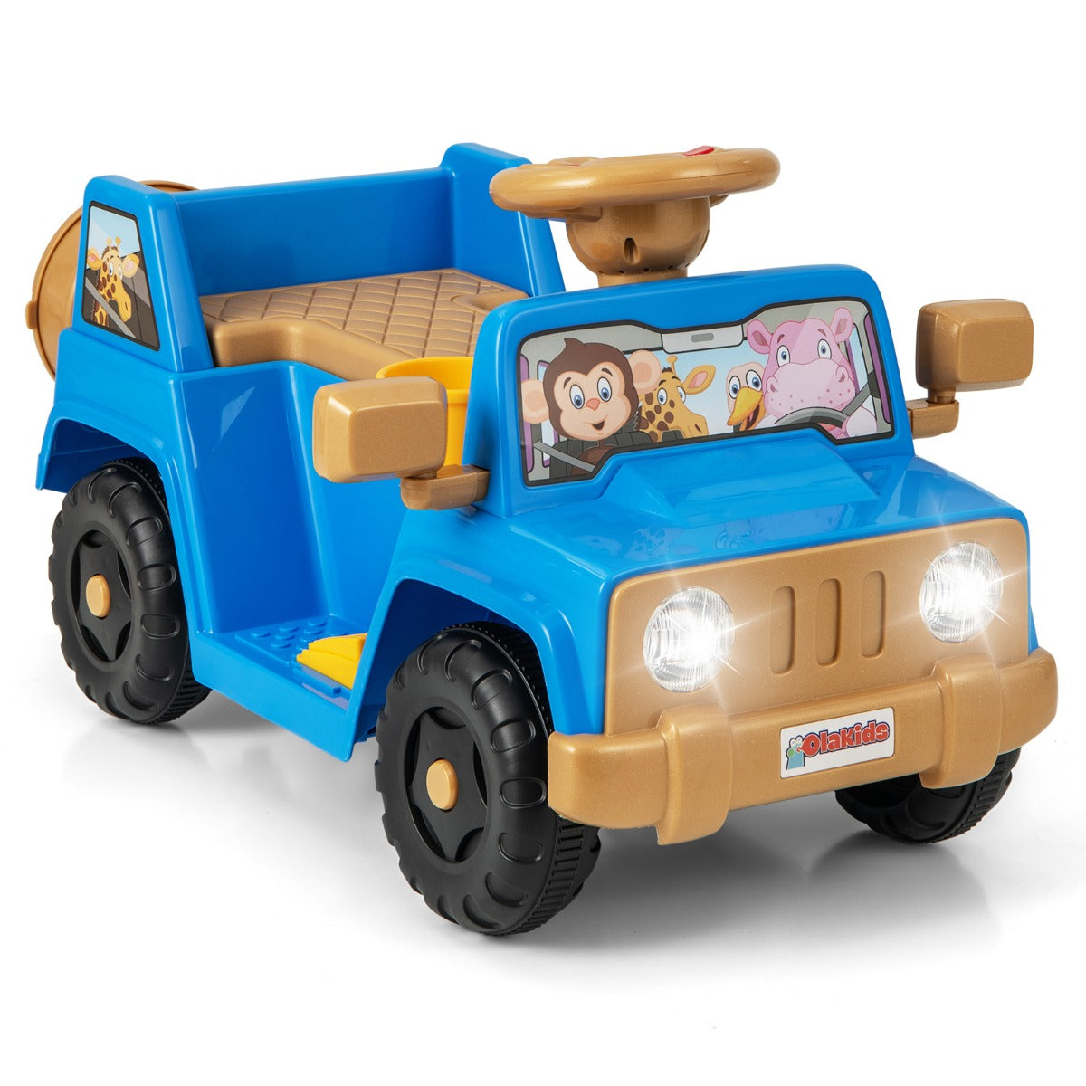 Livsk costway 6v kindervoertuig voor peuters speelgoedauto met geluidseffecten led verlichting en profielbanden kinderauto op batterijen marineblauw 1 1