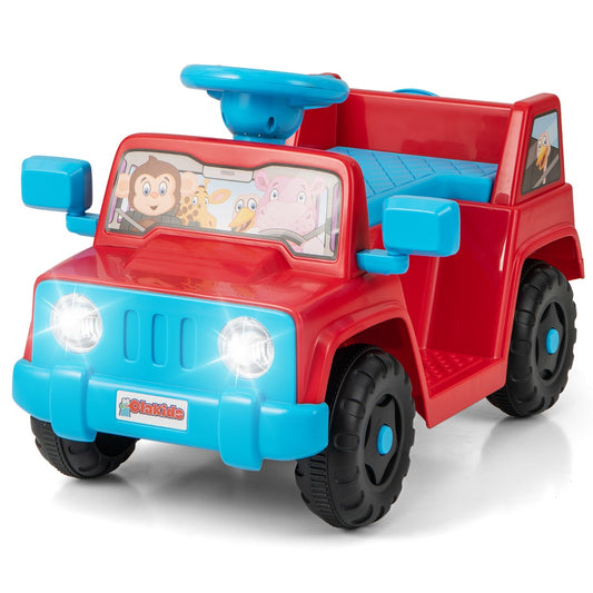 Livsk costway 6v kindervoertuig voor peuters speelgoedauto met geluidseffecten led verlichting en profielbanden kinderauto op batterijen rood