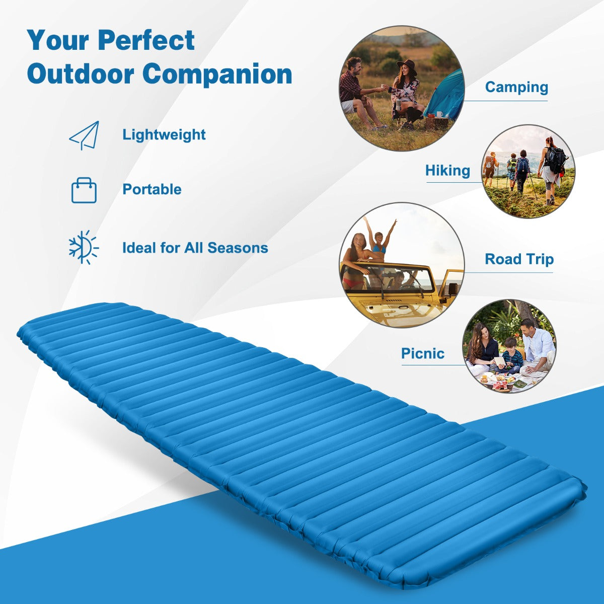 LIVSK Lichtgewicht Opblaasbaar Campingmatras - Waterdicht en Scheurvast - Draagvermogen 100 kg - 197 x 63 x 7 cm - Blauw