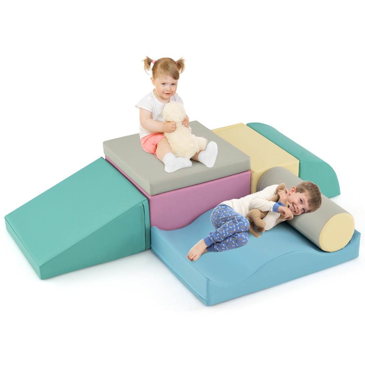 LIVSK Educatieve Schuimrubberen Klim- en Kruipblokkenset - 7 Blokken - Veilig en Creatief Spel - Vanaf 18 Maanden - Groen / Blauw
