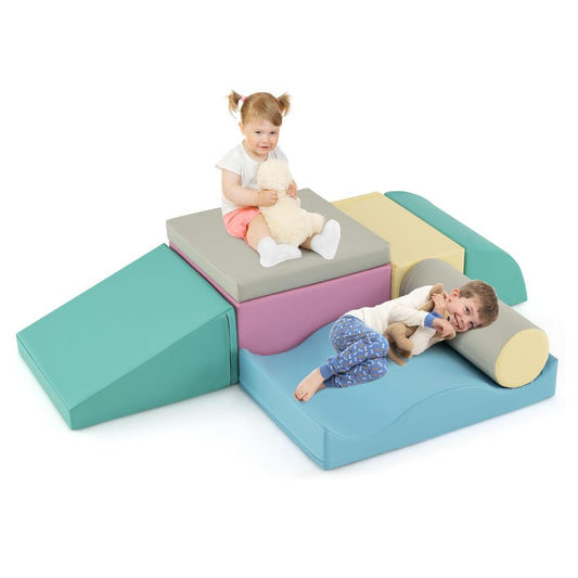 Livsk costway 7 delige set schuimblokken softblokken om in te spelen en te klimmen reuzeblokken van schuim blauw