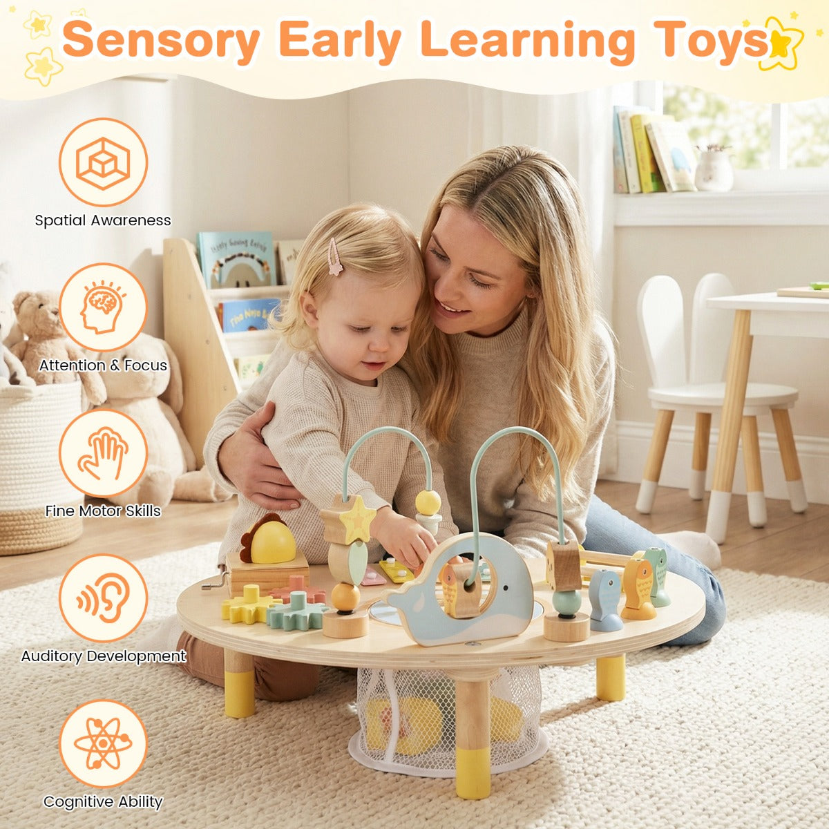 Livsk costway 7 in 1 activiteiten tafel voor peuters montessori zintuiglijk speelgoed vanaf 12 maanden houten muziektabel 3