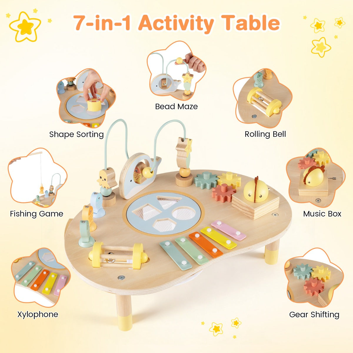 Livsk costway 7 in 1 activiteiten tafel voor peuters montessori zintuiglijk speelgoed vanaf 12 maanden houten muziektabel 5