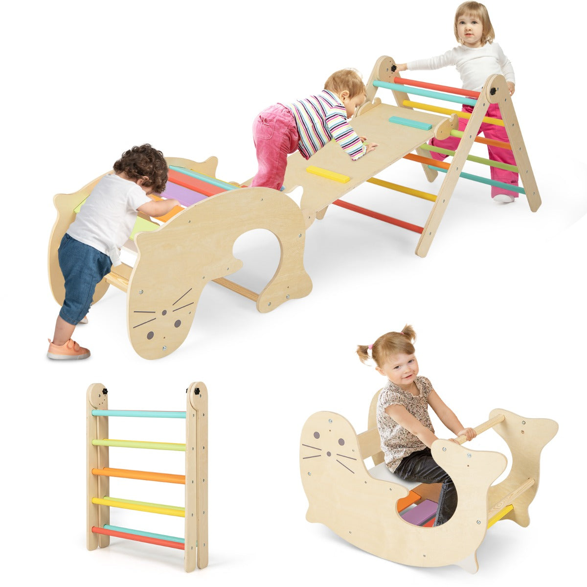 LIVSK Indoor Klimspel - 7 Speelgebieden - Verstelbare Klimladder - Schommelstoel - Tot 60 kg - Veelkleurig