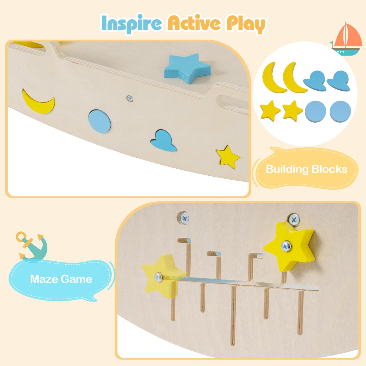 Livsk costway 7 in 1 driehoekige klimset houten montessori klimset met nautisch thema blauw 6 1