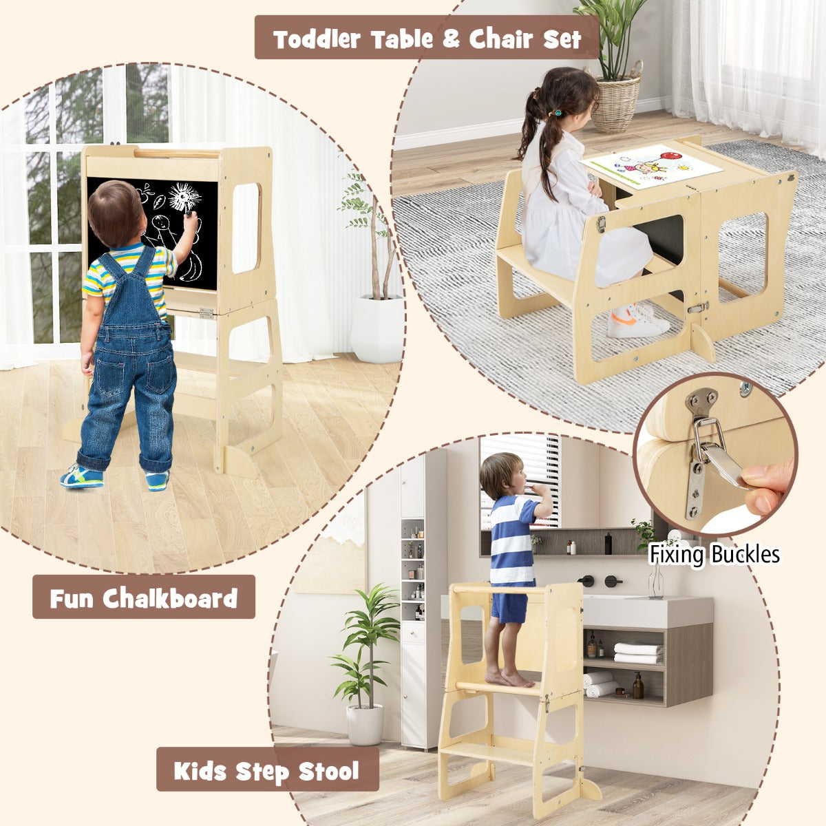 Livsk costway 7 in 1 klimspeelgoedset voor peuters omkeerbare helling omkeerbare opstap tafel en stoel leuke plank binnen klimspel 2