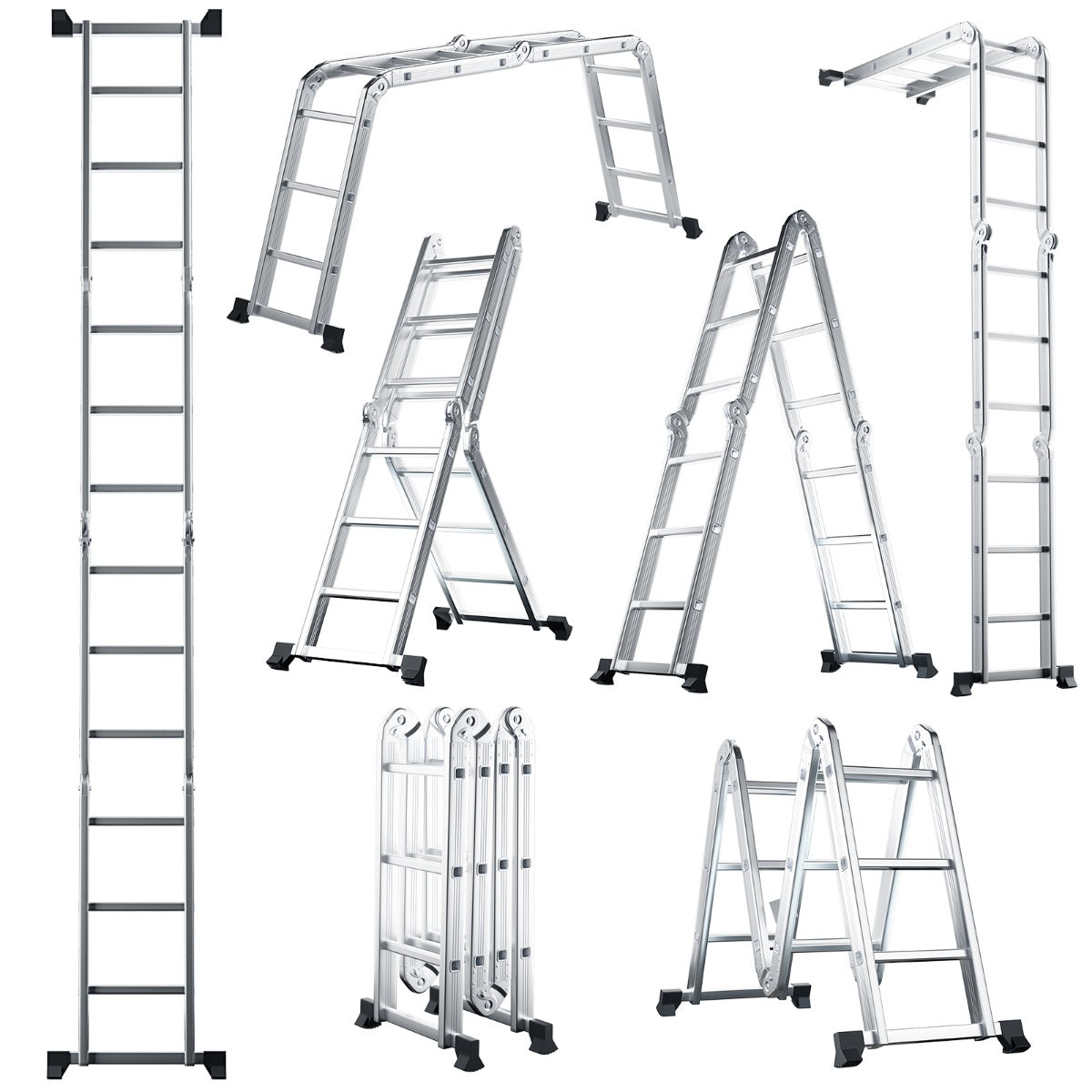Livsk costway 7 in 1 opvouwbare aluminium ladder 3705 cm hoge multifunctionele ladder met antislip sporten en voetzolen lichtgewicht steigerladder