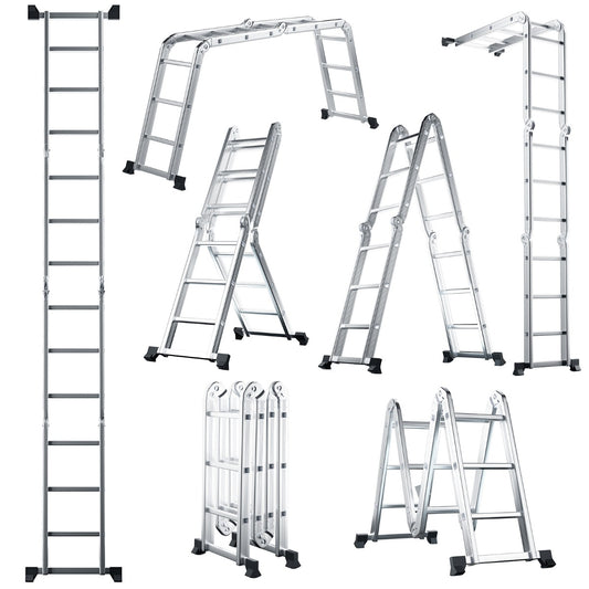 Livsk costway 7 in 1 opvouwbare aluminium ladder 3705 cm hoge multifunctionele ladder met antislip sporten en voetzolen lichtgewicht steigerladder