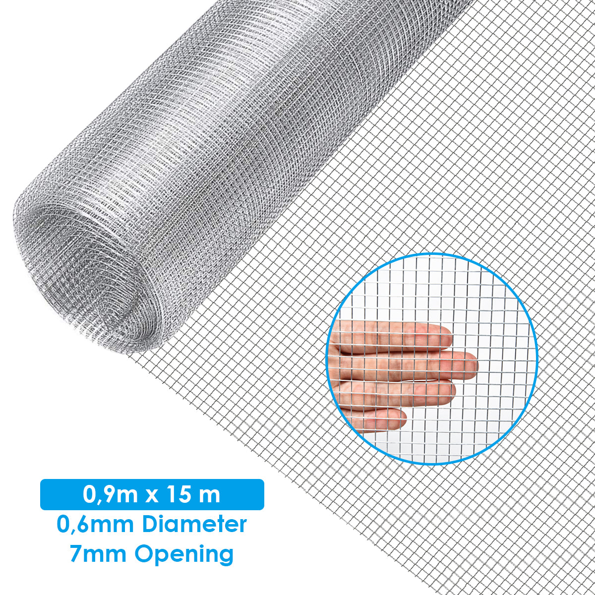 LIVSK Gegalvaniseerd Aluminium Kippengaas - Roestbestendig - Flexibel en Draagbaar - 7 mm Gaasgaten - 1 m x 15 m - Zilver