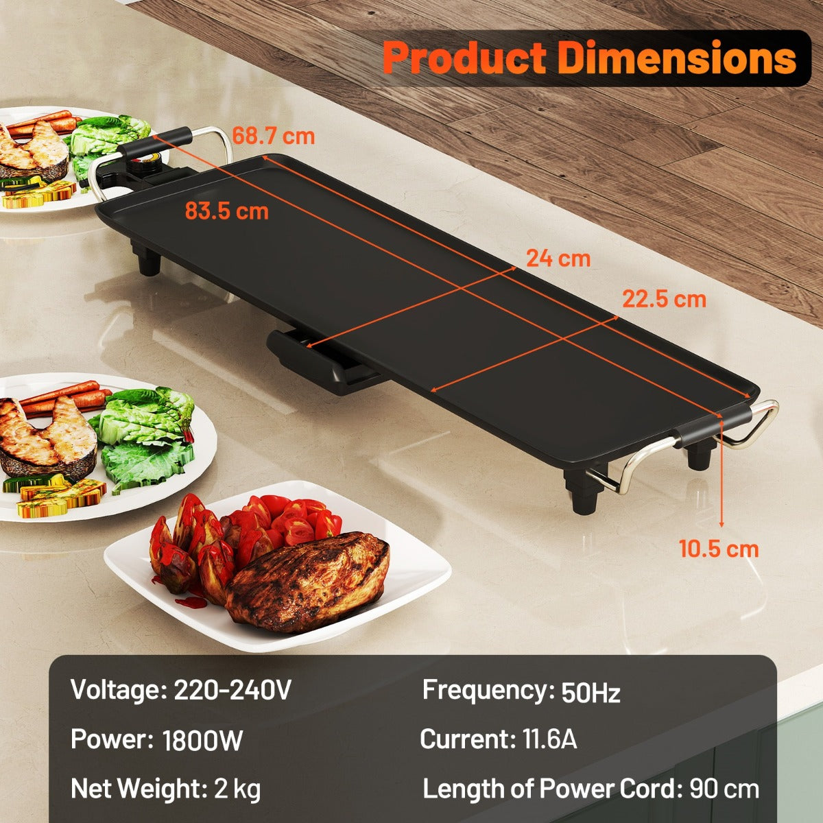 Livsk costway 70 cm elektrische grillplaat teppanyaki grill antiaanbaklaag bbq grill elektrogrill 1 1