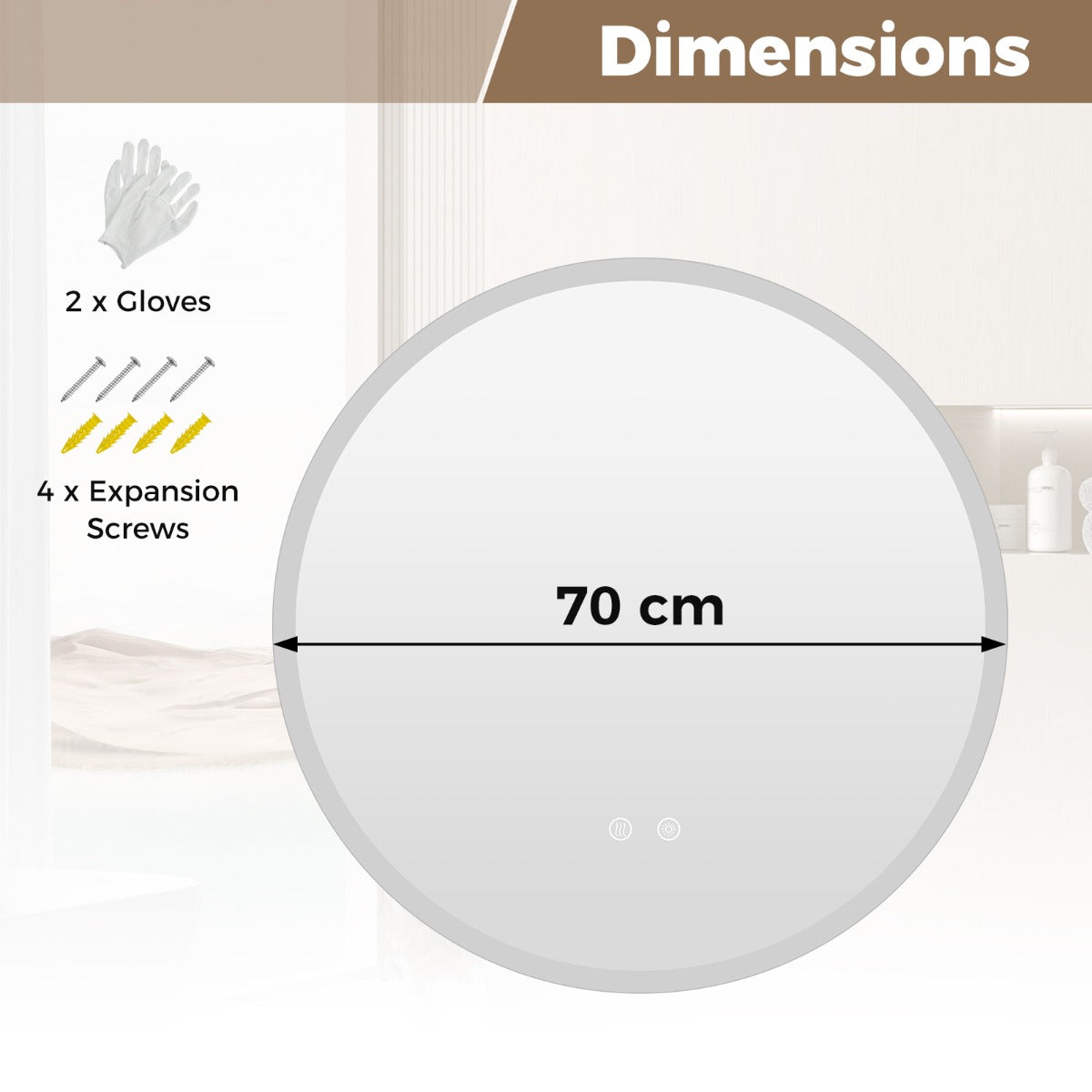 Livsk costway 70 cm ronde led badkamerspiegel wandgemonteerde make upspiegel met achtergrondverlichting en 3 lichtkleuren 1