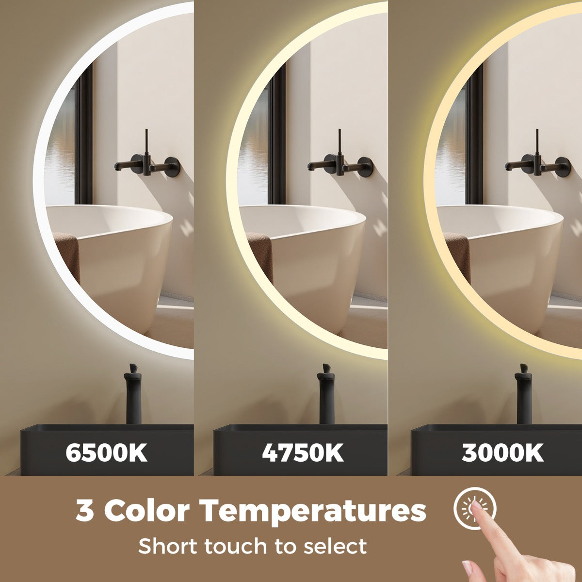 Livsk costway 70 cm ronde led badkamerspiegel wandgemonteerde make upspiegel met achtergrondverlichting en 3 lichtkleuren