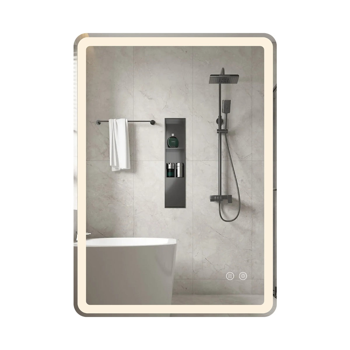 Livsk costway 70 x 50 cm led badkamerspiegel breukvast gehard glas rechthoekige wandspiegel drie kleurtemperatuurinstellingen