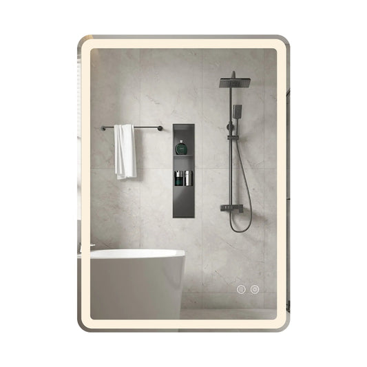 Livsk costway 70 x 50 cm led badkamerspiegel breukvast gehard glas rechthoekige wandspiegel drie kleurtemperatuurinstellingen