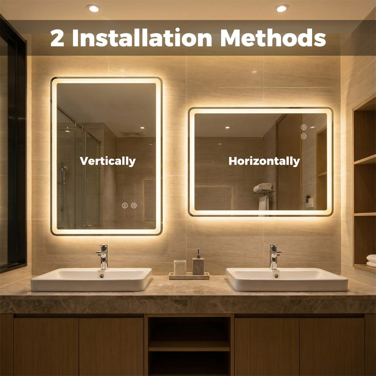 Livsk costway 70 x 50 cm led badkamerspiegel breukvast gehard glas rechthoekige wandspiegel drie kleurtemperatuurinstellingen