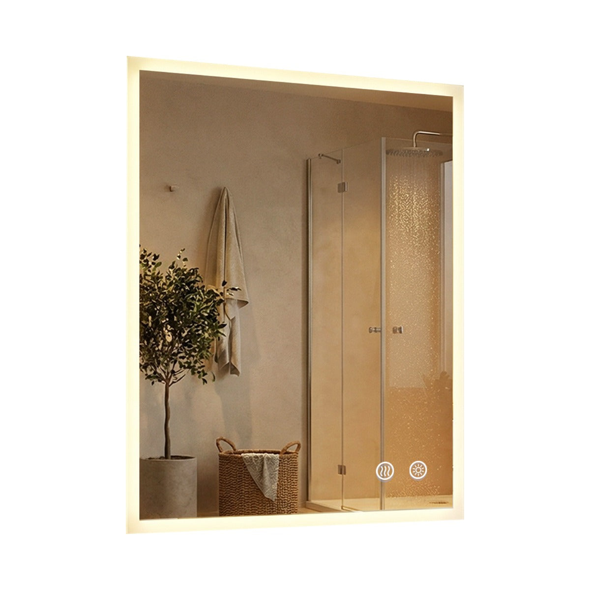 Livsk costway 70 x 50 cm led badkamerspiegel rechthoekige wandspiegel met anticondens 3 lichtkleuren traploos dimbaar touchbediening