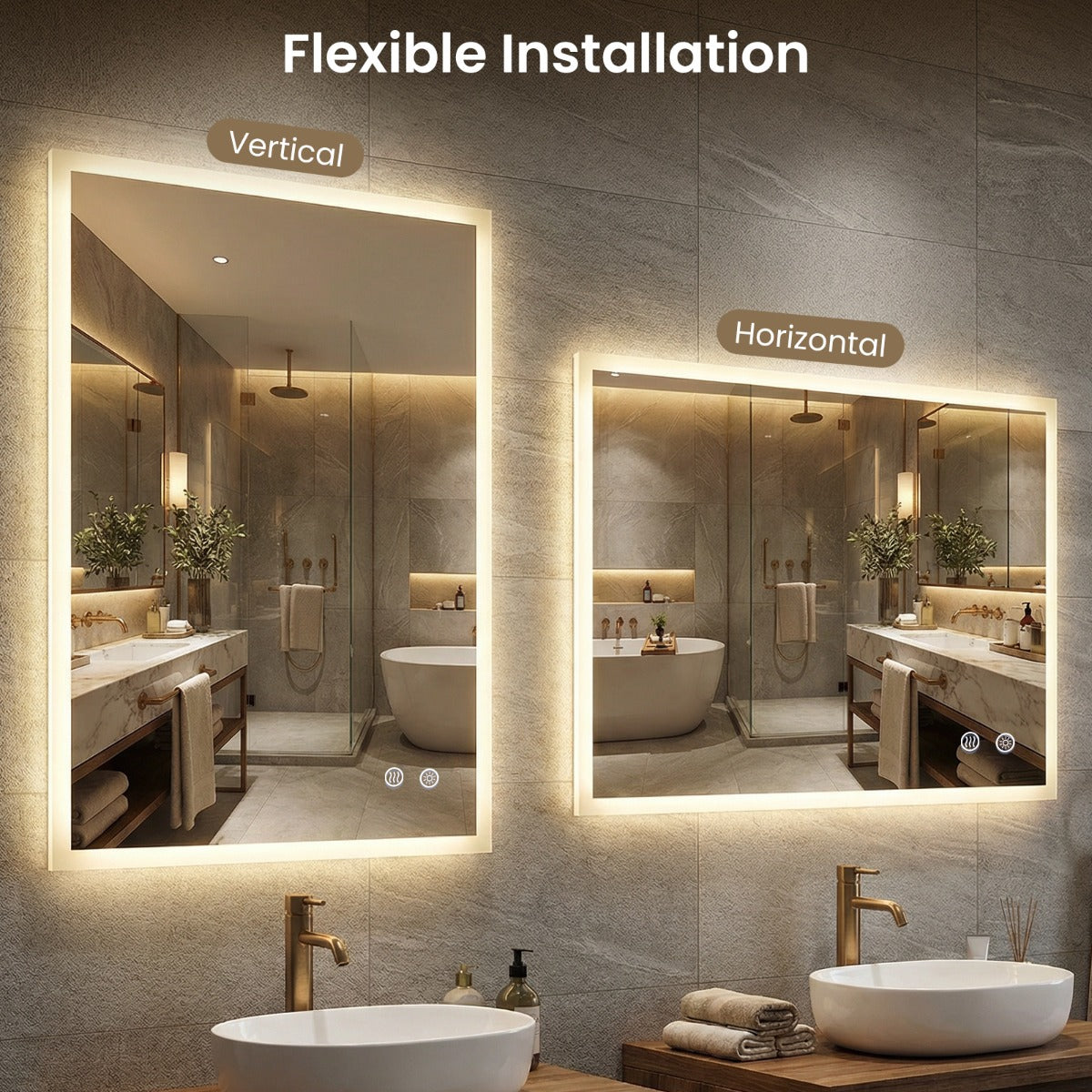 Livsk costway 70 x 50 cm led badkamerspiegel rechthoekige wandspiegel met anticondens 3 lichtkleuren traploos dimbaar touchbediening 6