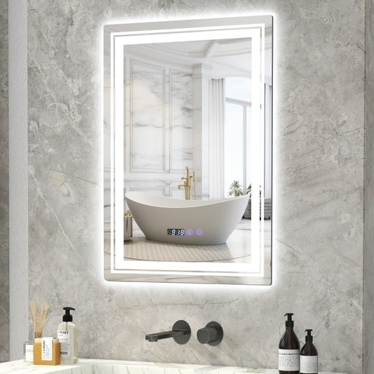 LIVSK Wandspiegel met Automatische Ontwaseming - 3 LED-lichteffecten - Onbreekbaar en Explosieveilig - 70 x 50 x 4 cm - Zilver