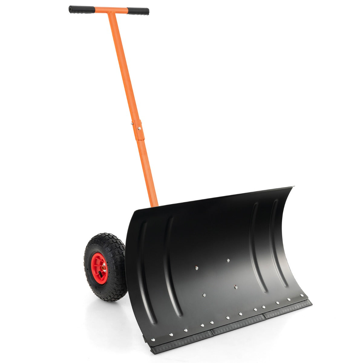 Livsk costway 74 cm metalen sneeuwschuiver met wielen