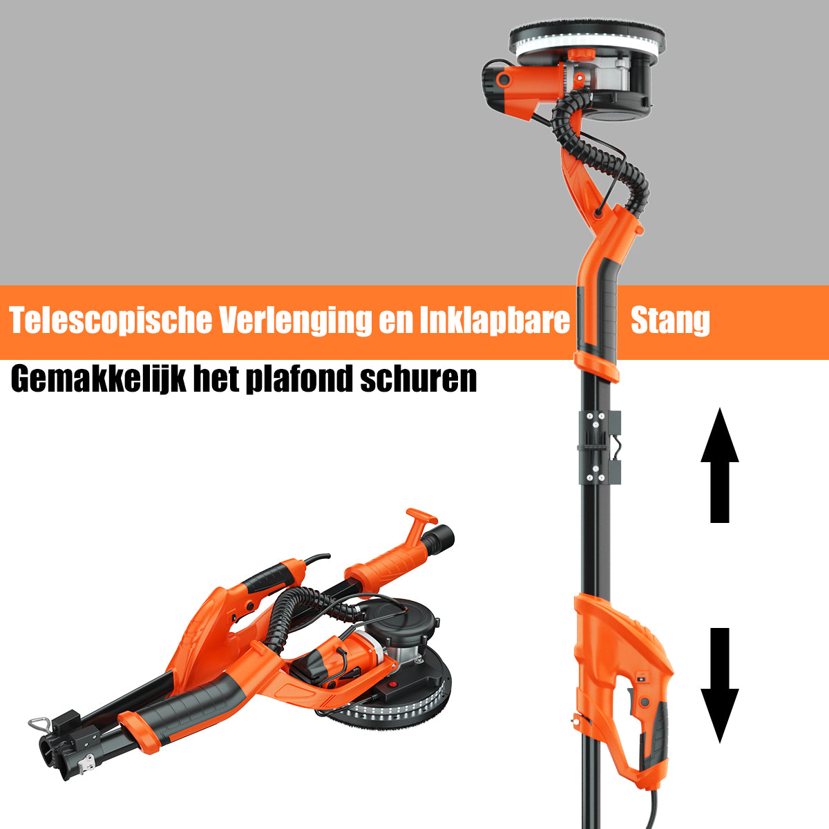 LIVSK Elektrische Schuurmachine voor Gipsplaten - 750W Motor - 6 Snelheden - Automatisch Stofzuigsysteem - Telescopische