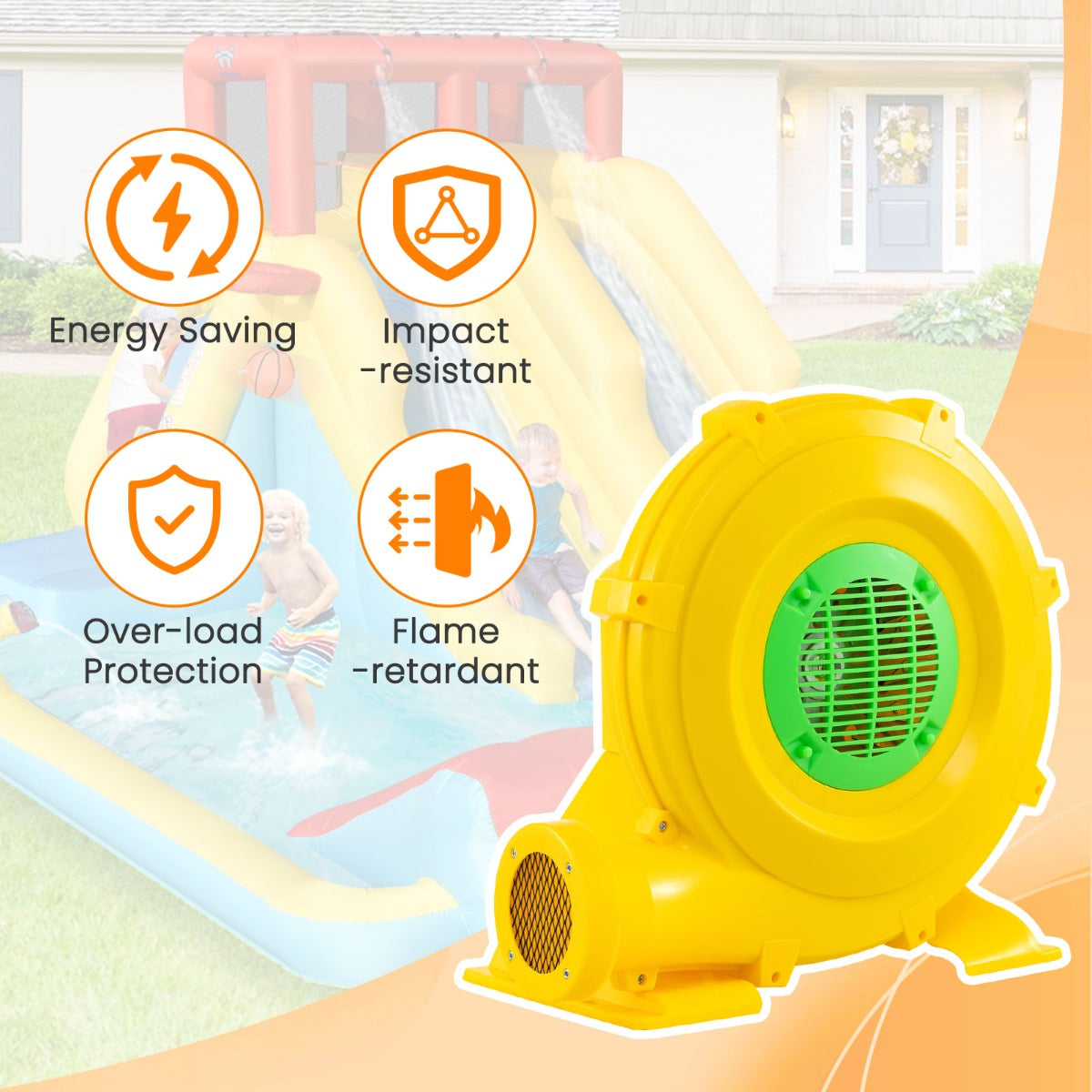 LIVSK Commerciële Luchtblazer 750W - Draagbaar met Handgreep - Waterdichte Schakelaar - Aardpennen - 1250 m³/u - Geel